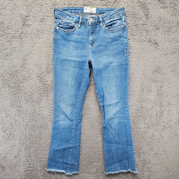Free People Jeans Womens 27 Blue Raw Hem‎ Fringe High Rise Denim - Picture 1 of 11
